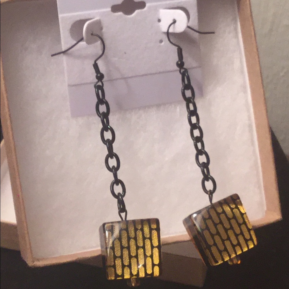 Gold Brick Retro Earrings